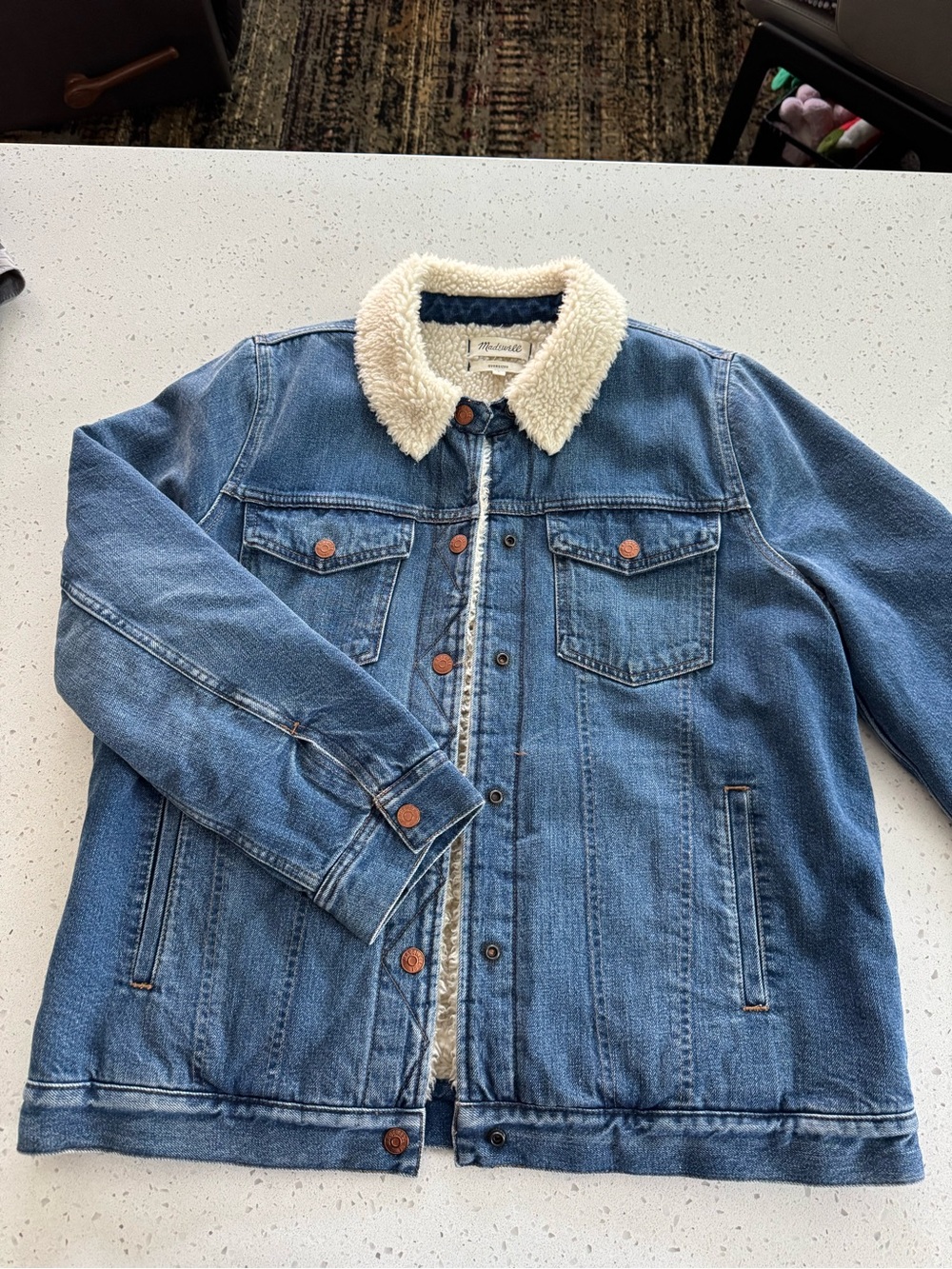 Madewell Denim Jacket with Cream Sherpa Collar - Picture 2 of 6